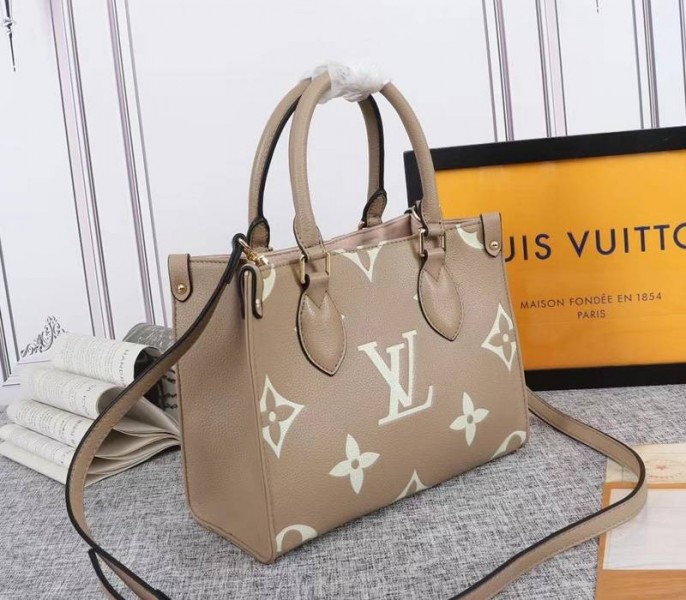 Louis Vuitton Bicolor Monogram Empreinte Leather Onthego PM Bag In Tourterelle Gray And Cream - Louis Vuitton