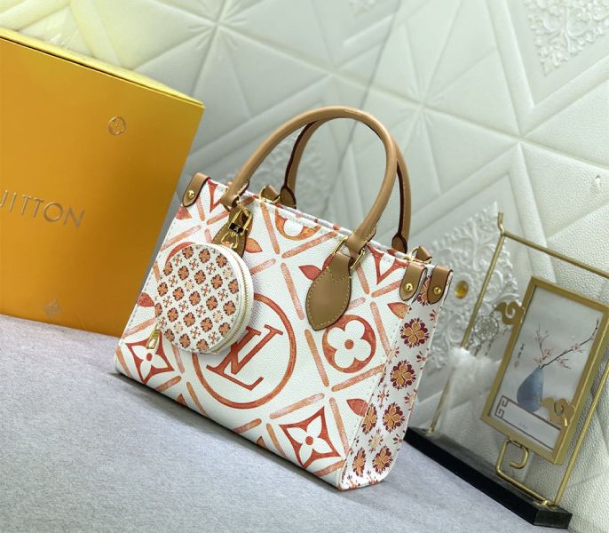 Louis Vuitton LV By The Pool Monogram Tiles Canvas Onthego PM Tote In Coral - Louis Vuitton