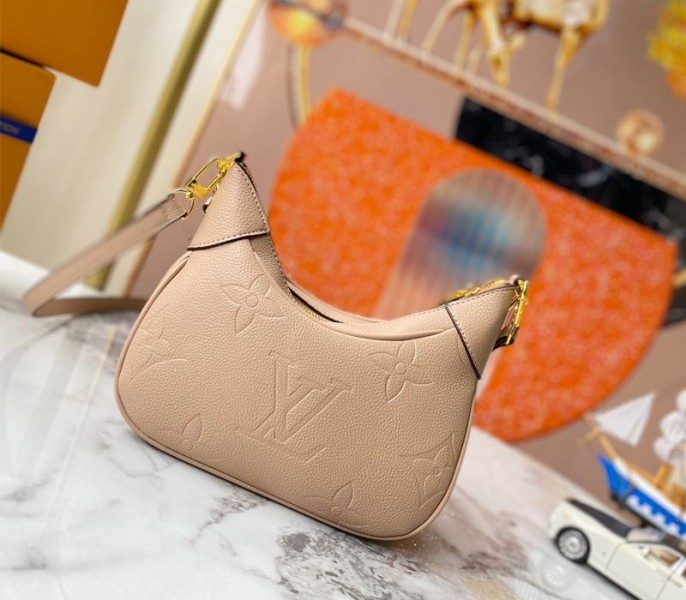 Louis Vuitton Monogram Empreinte Leather Bagatelle Mini Hobo In Beige - Louis Vuitton