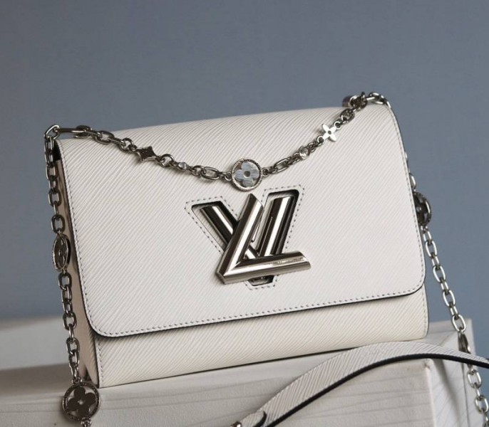 Louis Vuitton Epi Leather Twist MM With Flowers Jewels Chain Bag In Optic White - Louis Vuitton