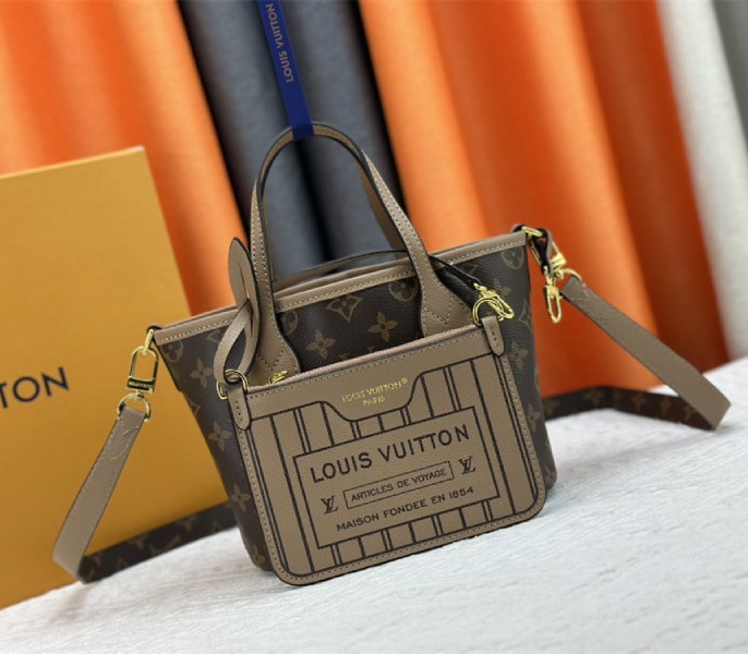 Louis Vuitton Neverfull Bandouliere Inside Out BB Tote In Monogram Canvas And Khaki Green Leather - Louis Vuitton