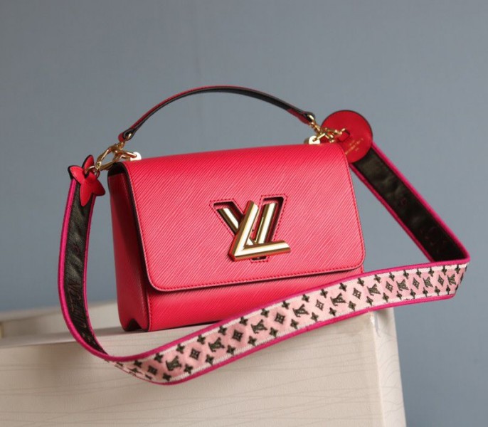 Louis Vuitton Epi Leather Twist MM Handbag In Red With Embroidered Strap - Louis Vuitton