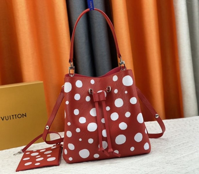 Louis Vuitton X YK Epi Leather NeoNoe MM Red Bag In White Infinity Dots - Louis Vuitton