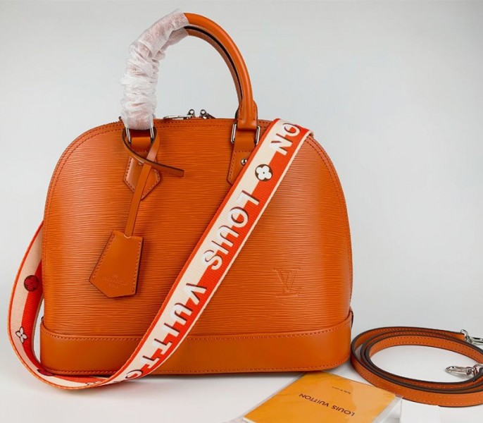 Louis Vuitton Epi Leather Alma PM Handbag In Orange With Jacquard Strap - Louis Vuitton