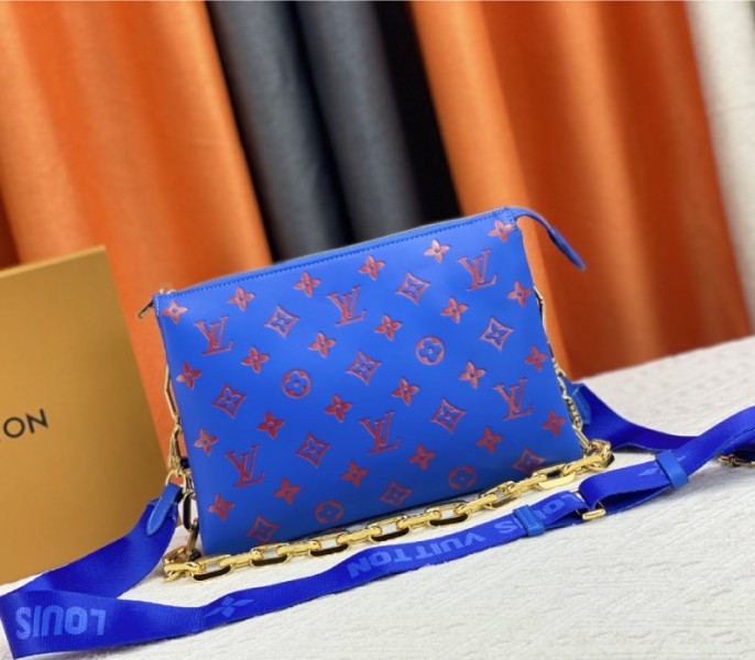 Louis Vuitton Coussin PM Bag In Blue And Red With Jacquard Strap - Louis Vuitton