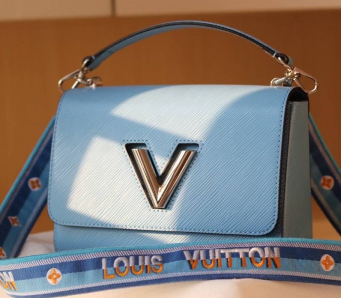 Louis Vuitton Epi Leather Twist MM Bag With Jacquard Strap In Bleuet Blue - Louis Vuitton