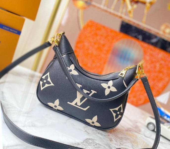 Louis Vuitton Bicolor Monogram Empreinte Leather Bagatelle Mini Hobo In Black - Louis Vuitton