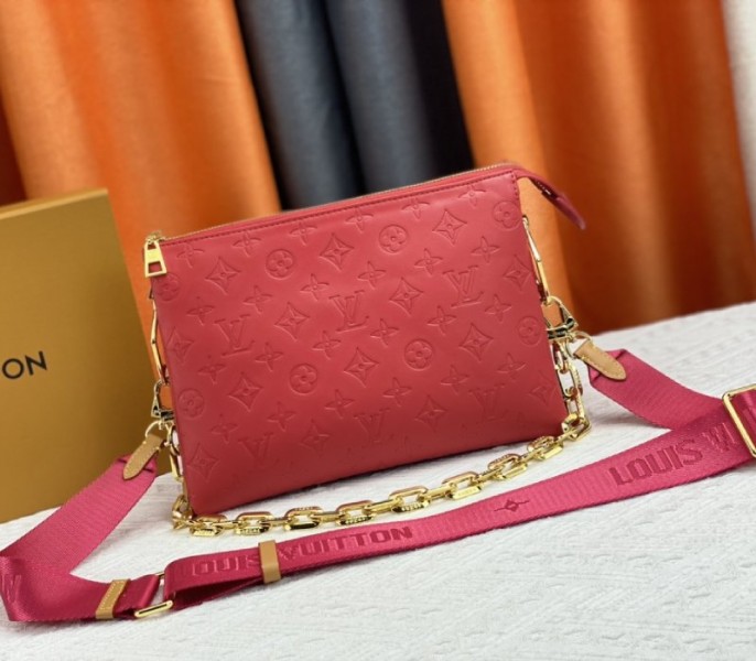 Louis Vuitton Coussin PM Bag In Neon Red With Jacquard Strap - Louis Vuitton