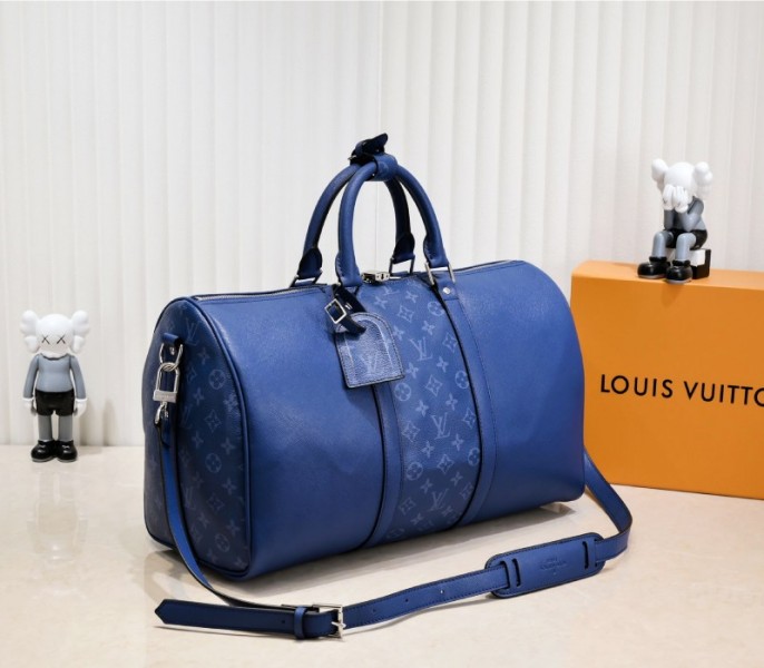 Louis Vuitton Taiga Leather Keepall Bandouliere 50 Travel Bag In Navy Blue - Louis Vuitton