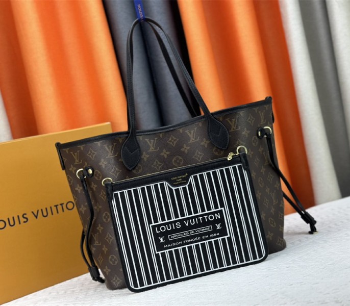 Louis Vuitton Neverfull Bandouliere Inside Out MM Tote In Monogram Canvas And Black Leather - Louis Vuitton