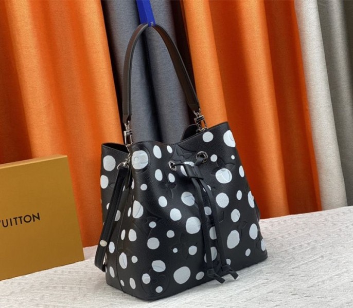 Louis Vuitton X YK NeoNoe MM Black Tote In White Infinity Dots - Louis Vuitton