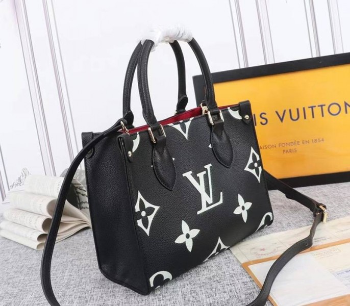 Louis Vuitton Bicolor Monogram Empreinte Leather Onthego PM Bag In Black And Beige - Louis Vuitton