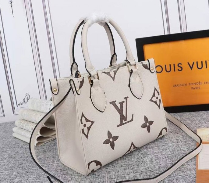 Louis Vuitton Bicolor Monogram Empreinte Leather Onthego PM Bag In Cream And Bois De Rose Pink - Louis Vuitton