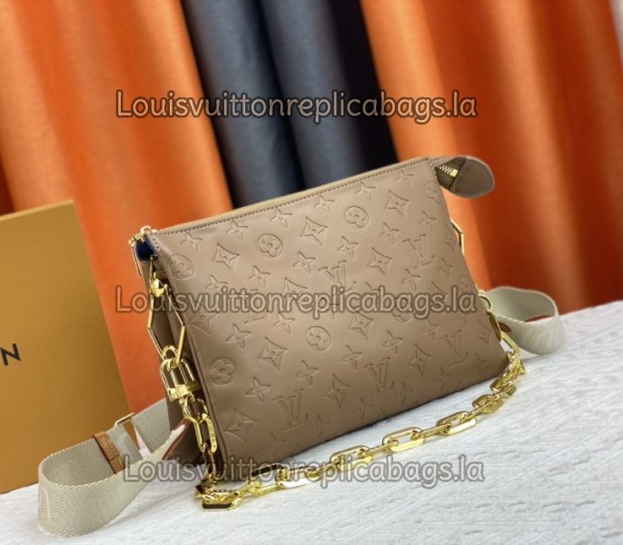 Louis Vuitton Coussin PM Bag In Taupe With Jacquard Strap - Louis Vuitton