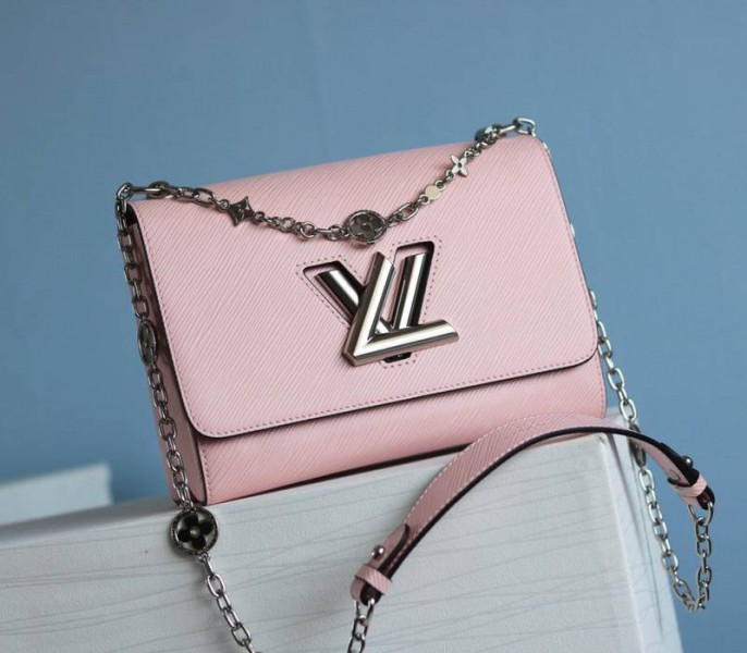 Louis Vuitton Epi Leather Twist MM With Flowers Jewels Chain Bag In Rose Bellerine Pink - Louis Vuitton