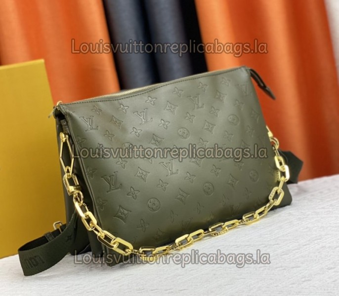 Louis Vuitton Coussin MM Bag In Khaki With Jacquard Strap - Louis Vuitton