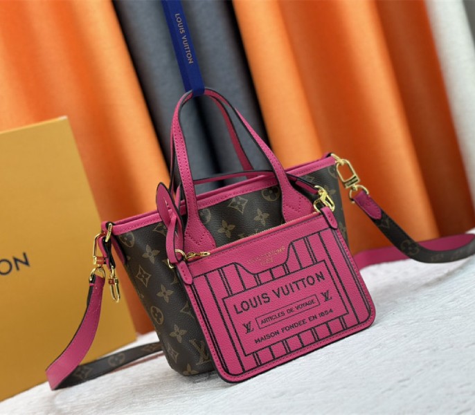 Louis Vuitton Neverfull Bandouliere Inside Out BB Tote In Monogram Canvas And Rose Pondichery Leather - Louis Vuitton