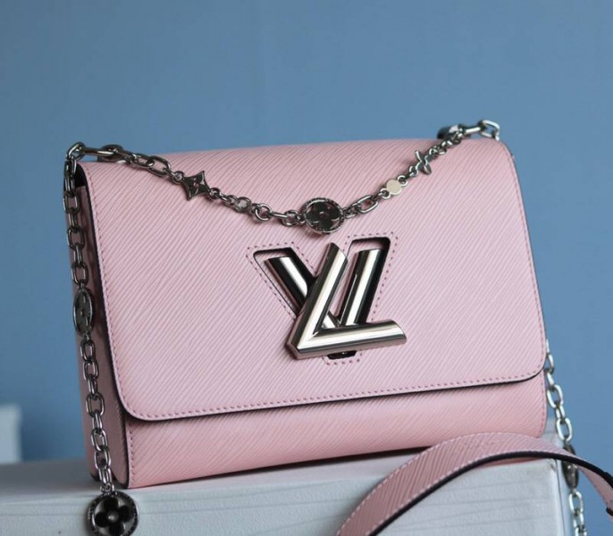 Louis Vuitton Epi Leather Twist MM With Flowers Jewels Chain Bag In Rose Bellerine Pink - Louis Vuitton