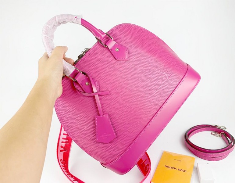 Louis Vuitton Epi Leather Alma PM Handbag In Pondichery Pink With Jacquard Strap - Louis Vuitton
