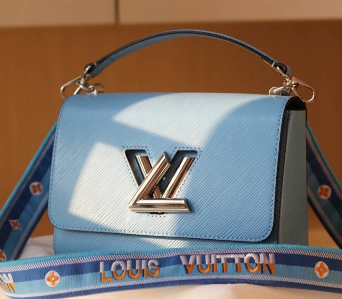 Louis Vuitton Epi Leather Twist MM Bag With Jacquard Strap In Bleuet Blue - Louis Vuitton