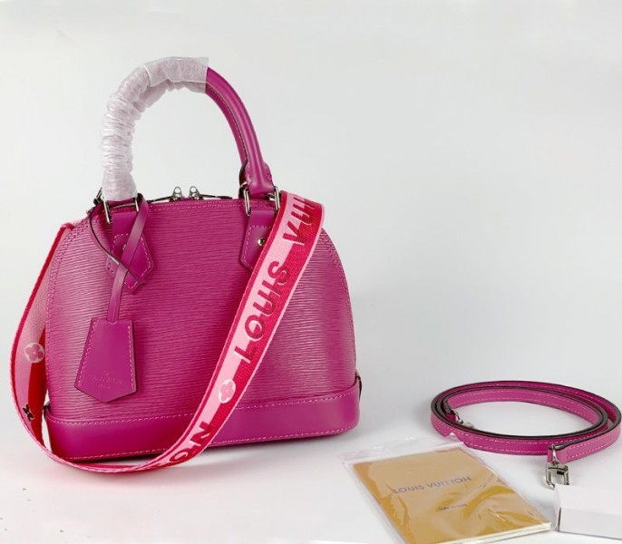 Louis Vuitton Epi Leather Alma BB Handbag In Pondichery Pink With Jacquard Strap - Louis Vuitton