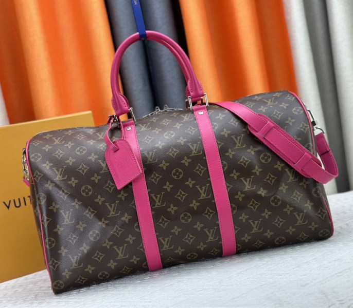 Louis Vuitton Monogram Macassar Canvas Keepall Bandouliere 50 In Pondichery Pink - Louis Vuitton