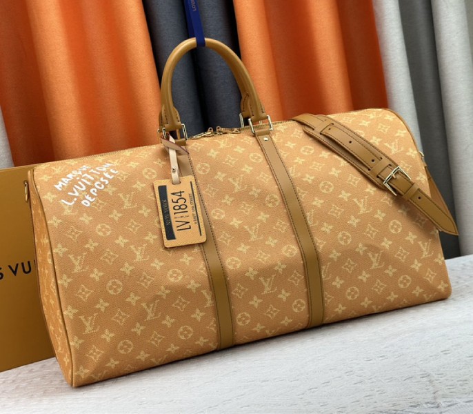 Louis Vuitton Monogram Heritage Canvas Keepall Bandouliere 55 In Yellow - Louis Vuitton