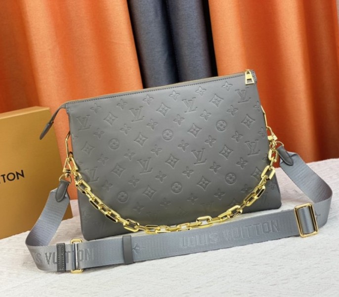 Louis Vuitton Coussin MM Bag In Gray With Jacquard Strap - Louis Vuitton