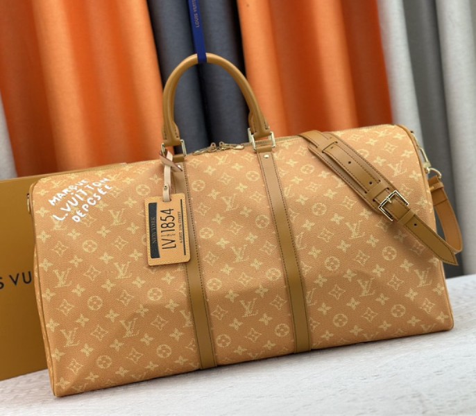 Louis Vuitton Monogram Heritage Canvas Keepall Bandouliere 55 In Yellow - Louis Vuitton