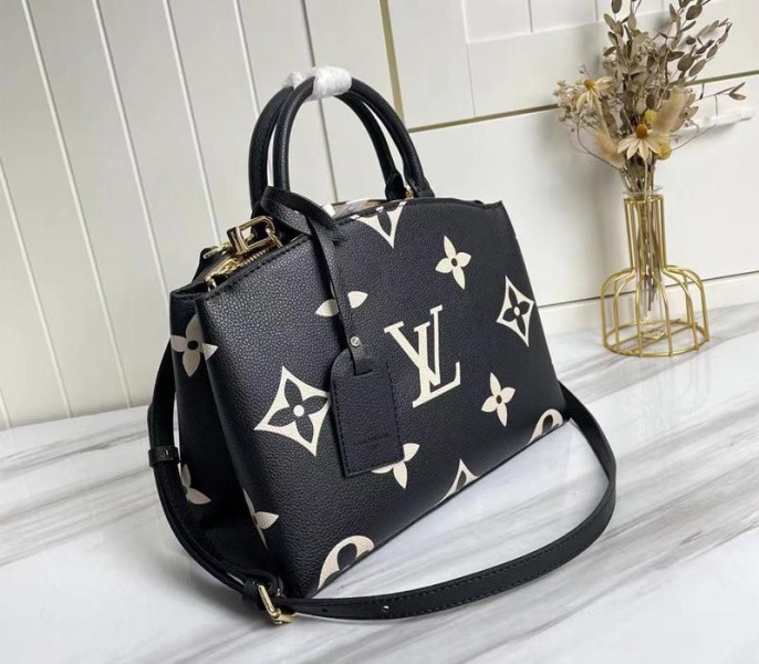 Louis Vuitton Bicolor Monogram Empreinte Leather Petit Palais Handbag In Black And Beige - Louis Vuitton
