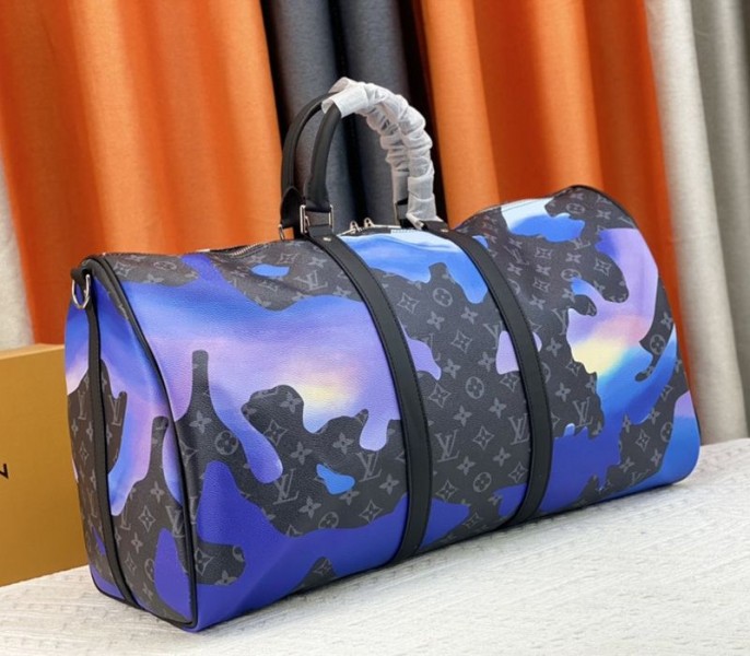 Louis Vuitton Monogram Eclipse Keepall 55 Bandouliere Travel Bag In Blue Sunrise - Louis Vuitton