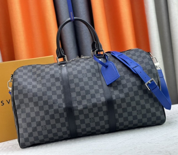 Louis Vuitton Damier Graphite Canvas Keepall Bandouliere 50 In Indigo Blue - Louis Vuitton