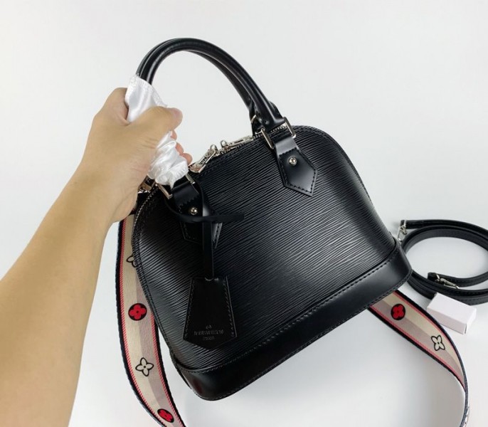 Louis Vuitton Epi Leather Alma BB Handbag In Black With Jacquard Strap - Louis Vuitton