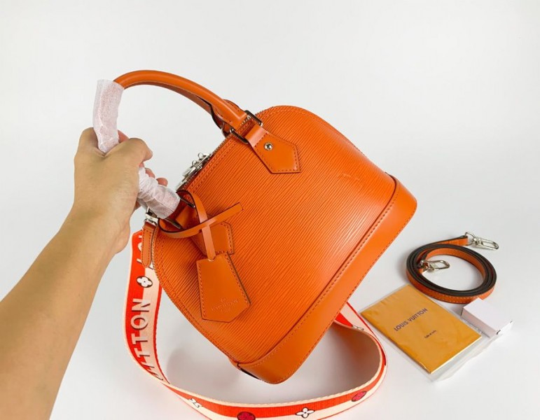 Louis Vuitton Epi Leather Alma BB Handbag In Orange With Jacquard Strap - Louis Vuitton