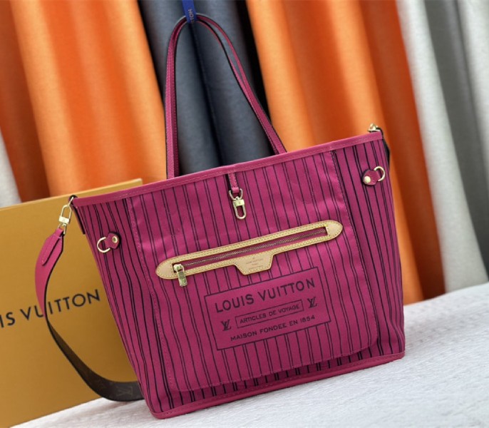 Louis Vuitton Neverfull Bandouliere Inside Out MM Tote In Monogram Canvas And Rose Pondichery Textile - Louis Vuitton