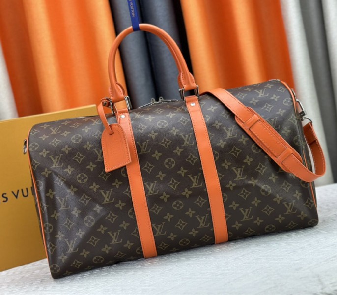 Louis Vuitton Monogram Macassar Canvas Keepall Bandouliere 50 In Tangerine Orange - Louis Vuitton