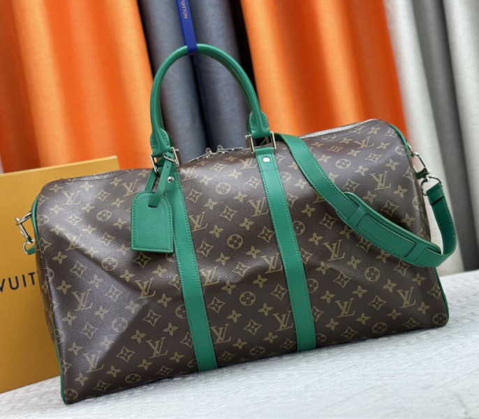 Louis Vuitton Monogram Macassar Canvas Keepall Bandouliere 50 In Borneo Green - Louis Vuitton