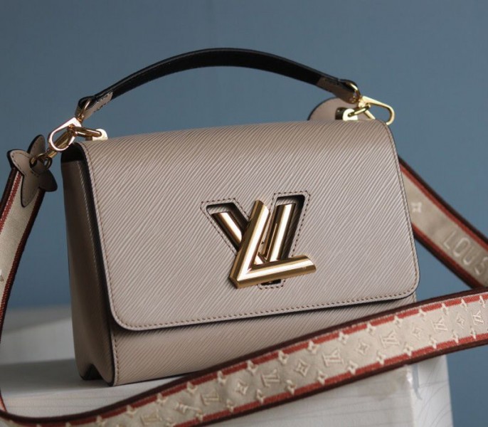 Louis Vuitton Epi Leather Twist MM Handbag In Galet Gray With Embroidered Strap - Louis Vuitton
