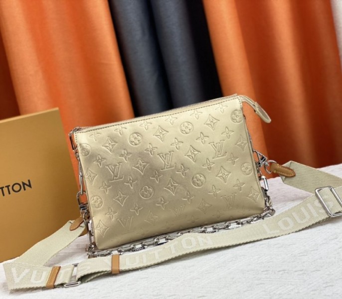 Louis Vuitton Coussin PM Bag In Light Gold With Jacquard Strap - Louis Vuitton