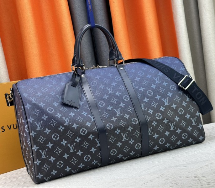 Louis Vuitton Monogram Gradient Canvas Keepall Bandouliere 55 In Navy Blue - Louis Vuitton