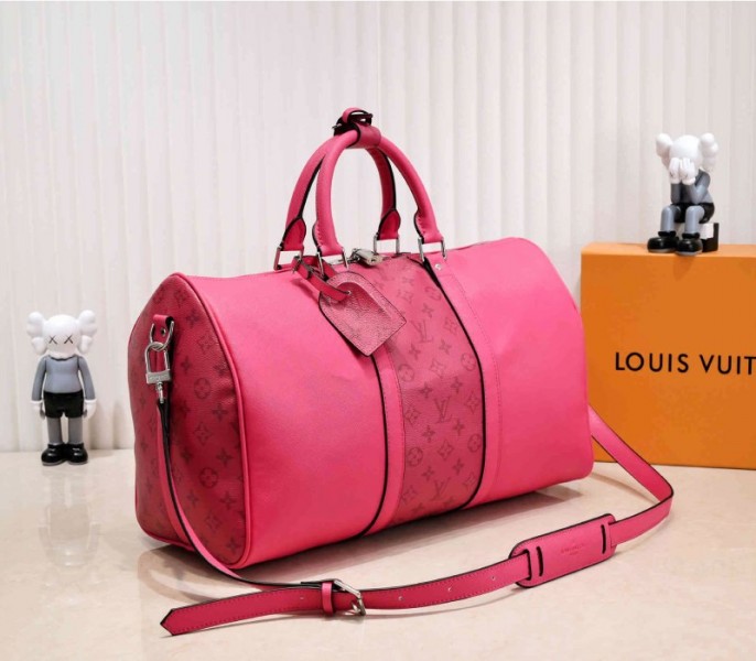 Louis Vuitton Taiga Leather Keepall Bandouliere 50 Travel Bag In Pink - Louis Vuitton