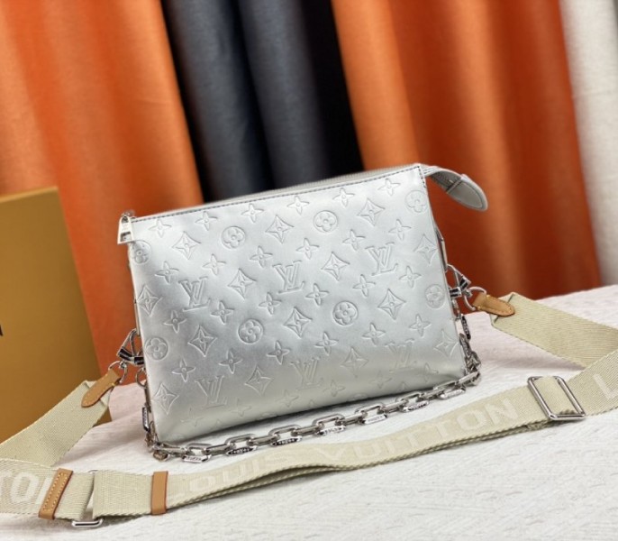 Louis Vuitton Coussin PM Bag In Silver With Jacquard Strap - Louis Vuitton