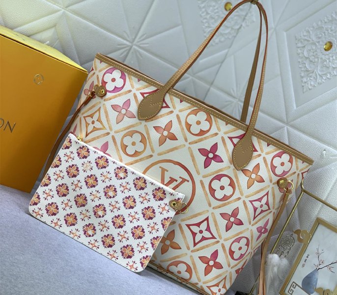 Louis Vuitton LV By The Pool Monogram Tiles Canvas Neverfull MM Tote In Coral - Louis Vuitton