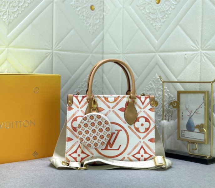 Louis Vuitton LV By The Pool Monogram Tiles Canvas Onthego PM Tote In Coral - Louis Vuitton