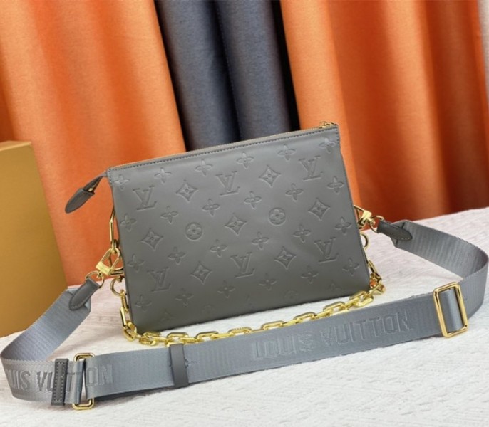 Louis Vuitton Coussin PM Bag In Gray With Jacquard Strap - Louis Vuitton