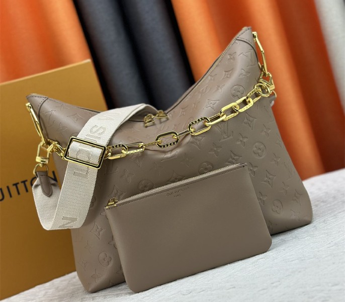 Louis Vuitton Monogram Empreinte Coussin MM Hobo In Galet Gray - Louis Vuitton