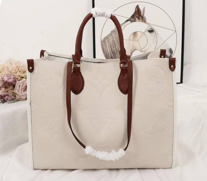 Louis Vuitton Monogram Empreinte Giant Onthego GM Tote In Cream - Brown - Louis Vuitton