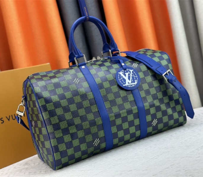 Louis Vuitton Damier Heritage Canvas Keepall Bandouliere 45 In Blue Green - Louis Vuitton