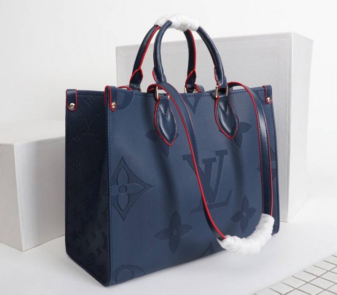 Louis Vuitton Monogram Empreinte Giant Onthego MM Tote In Navy Blue - Louis Vuitton