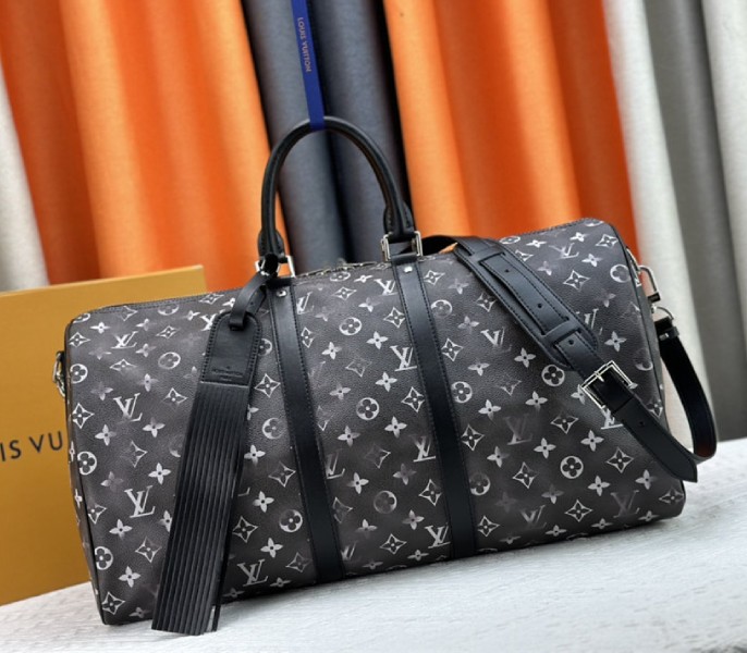 Louis Vuitton Brushed Monogram Leather Keepall Bandouliere 50 In Black - Louis Vuitton